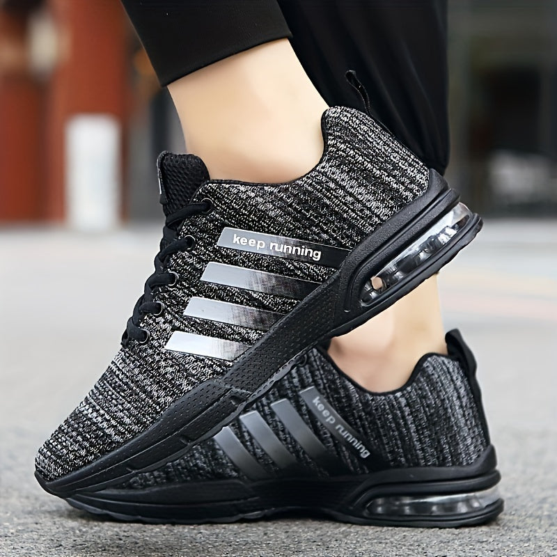 Men's Lace-up Sneakers With Air Cushion - Striped Athletic Shoes - Wear-resistant And Breathable - Running Basketball Workout Gym