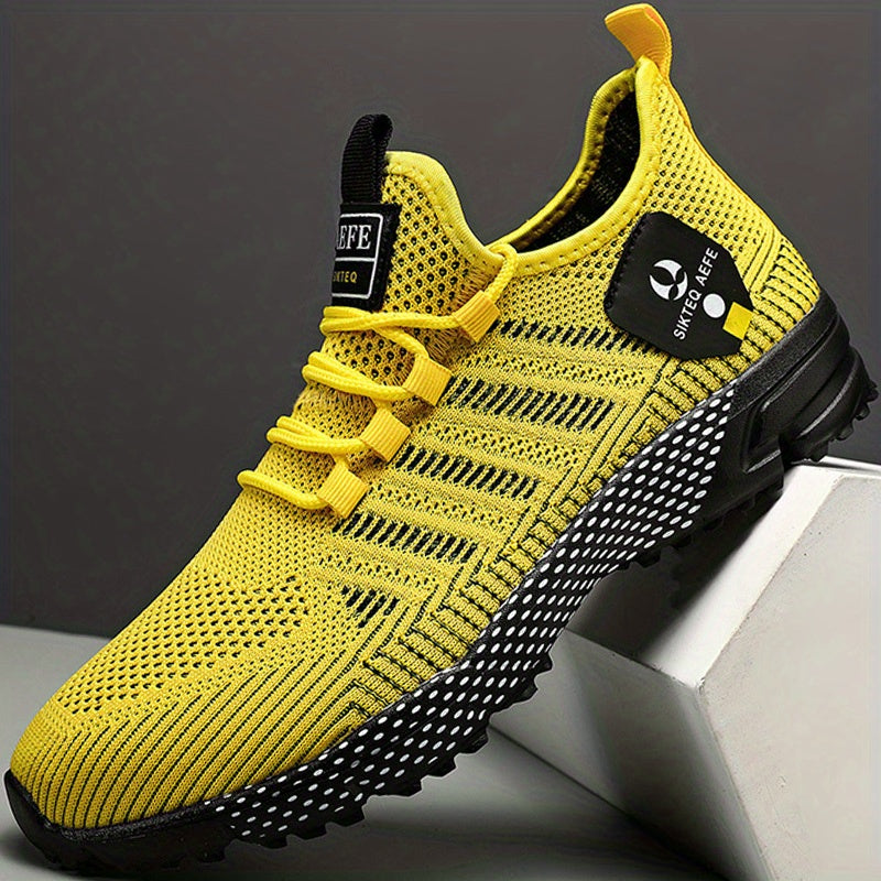 Men's Casual Striped Breathable Mesh Lace-up Sneakers, Outdoor Anti-skid Casual Shoes For Running Jogging Walking