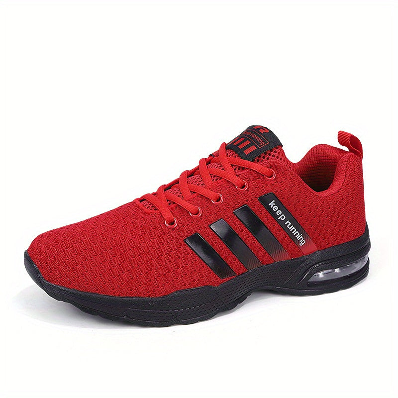 Men's Lace-up Sneakers With Air Cushion - Striped Athletic Shoes - Wear-resistant And Breathable - Running Basketball Workout Gym